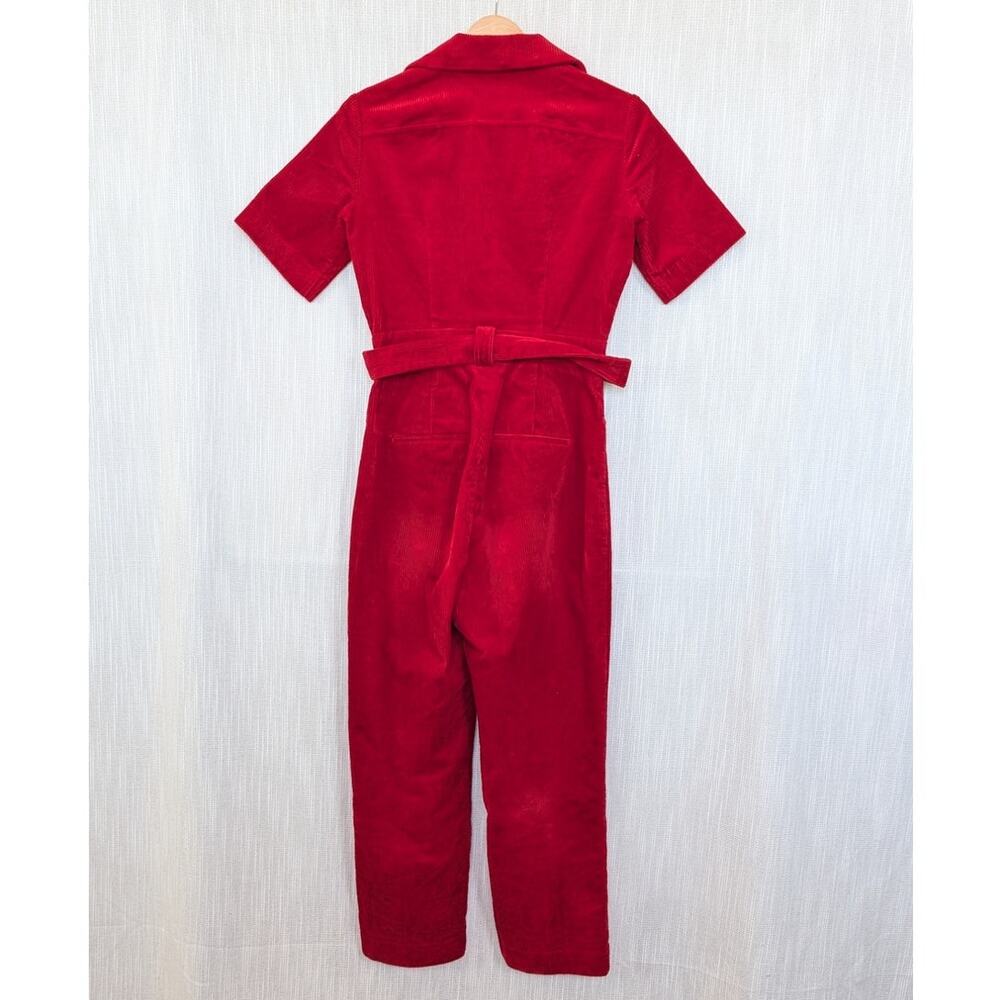 & Other Stories Corduroy Belted Jumpsuit Womens 2 Red Short Sleeve Zipper - Picture 3 of 12